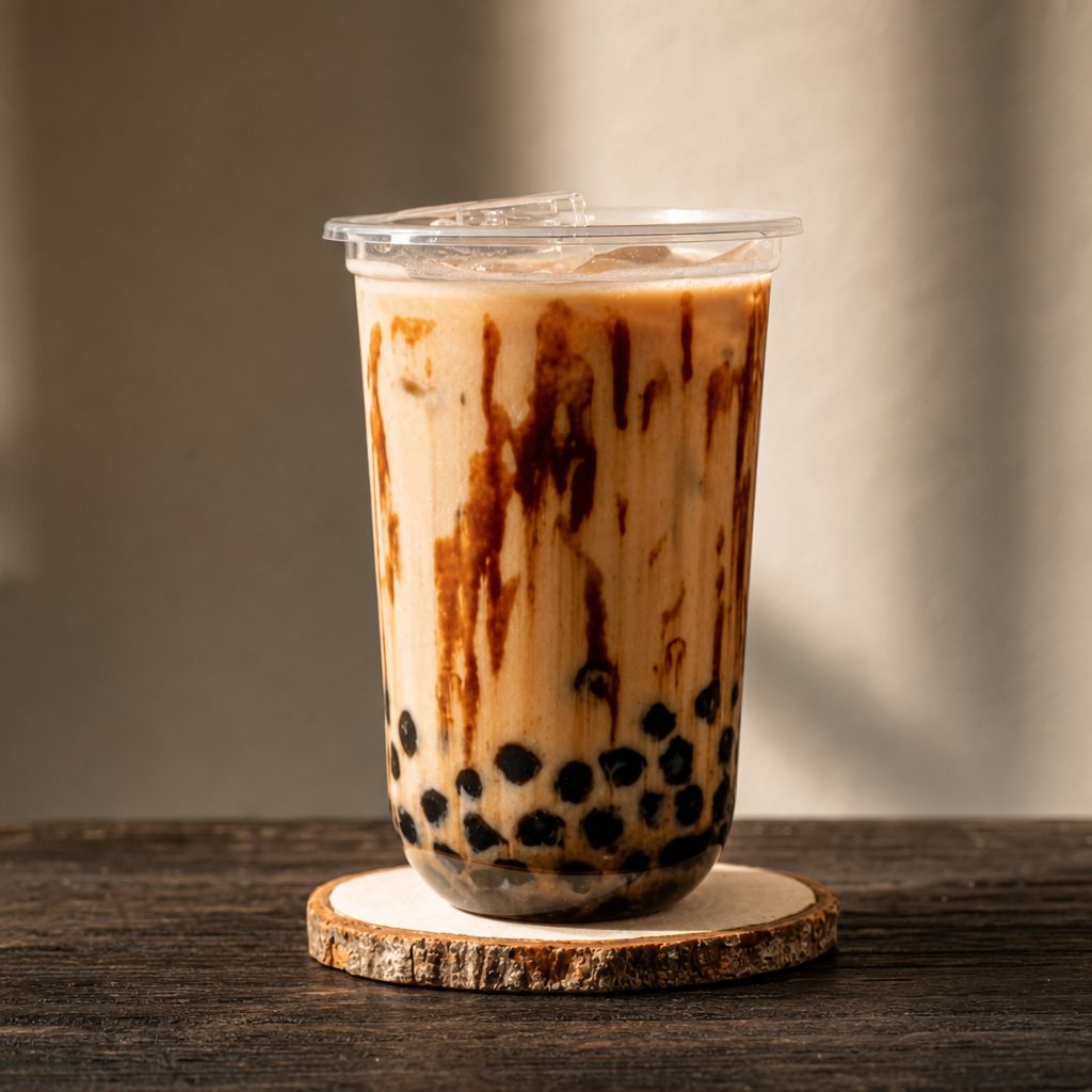 Brown sugar milk tea with bubble tea.